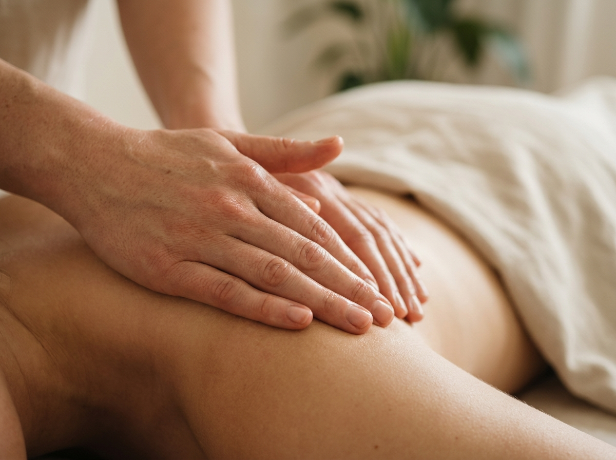 Relaksacyjny masaż pleców i barków w gabinecie SPA — zbliżenie