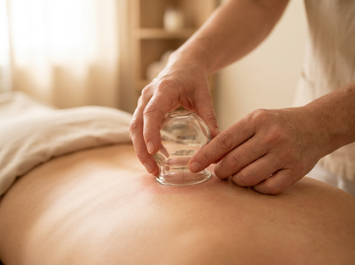 Masaż bańką chińską na plecach w gabinecie SPA — zbliżenie