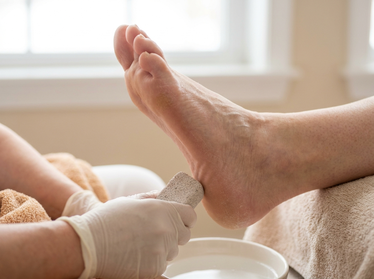 Gładkie, zadbane stopy po pedicure leczniczym — zbliżenie makro