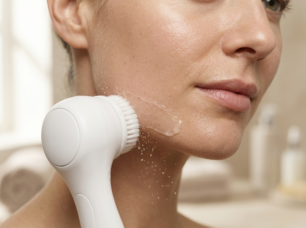 Rozświetlona, nawilżona skóra po hydrafacial — zbliżenie makro